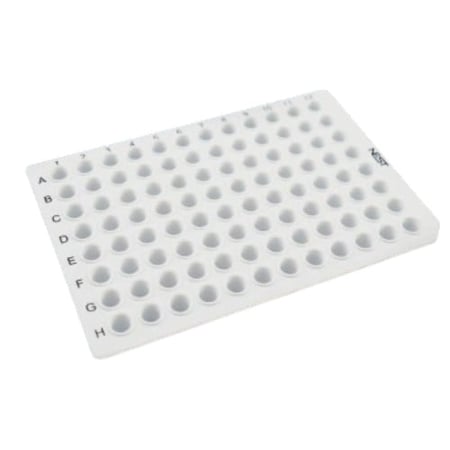 NEST Scientific 0.1ml 96 Well PCR Plate, No Skirt, White, H12 notch, 25/pk, 100/cs