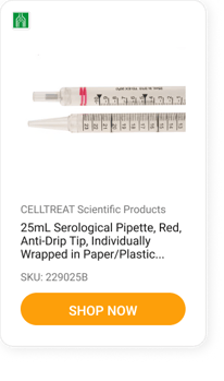 25mL Serological Pipette, Red, Anti-Drip Tip, Individually Wrapped in Paper-Plastic, Sterile, 50 per Bag, 200 per Case
