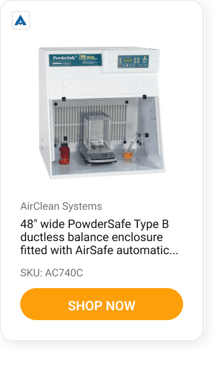 48_ wide PowderSafe Type B ductless balance enclosure fitted with AirSafe automatic safety controller