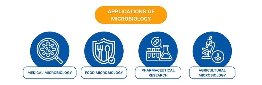 Medical microbiology: Diagnosing and treating infectious diseases Food microbiology: Ensuring food safety and fermentation Pharmaceutical research: Antibiotics and vaccine development Agricultural microbiology: Improving soil and plant health