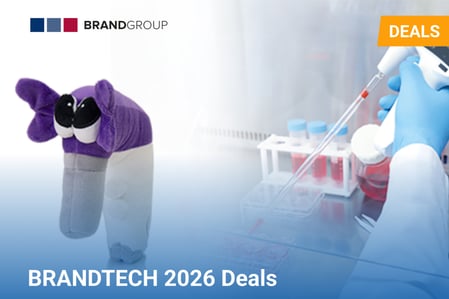 Brandtech 2026 Deals banner showing a laboratory pipetting scene alongside a plush pipette mascot, highlighting promotional offers.