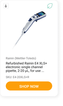 Refurbished Rainin E4 XLS+ electronic single channel pipette, 2-20 μL, for use with LTS tips, charger sold separately