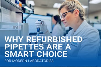 Scientist using a micropipette in a laboratory, illustrating refurbished pipettes for modern labs