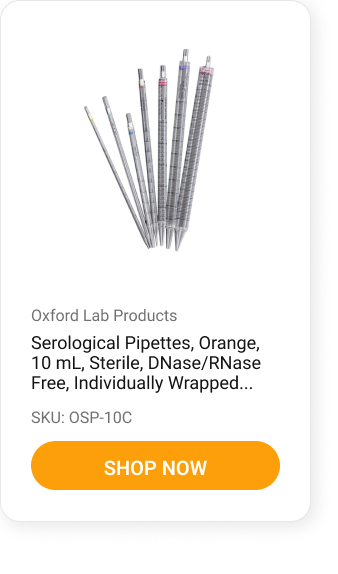 Serological Pipettes, Orange, 10 mL, Sterile, DNase/RNase Free, Individually Wrapped, 200/Case Serological Pipettes, Orange, 10 mL, Sterile, DNase/RNase Free, Individually Wrapped, 200/Case