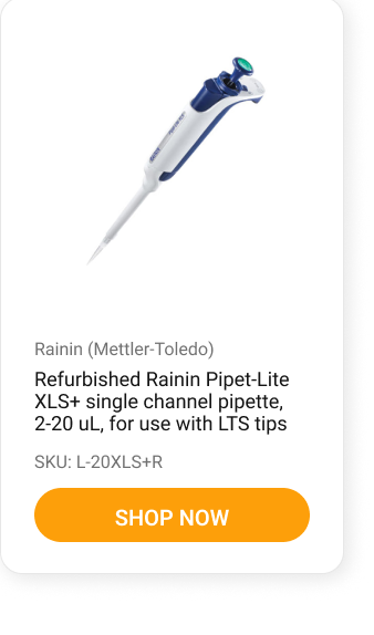 Refurbished Rainin Pipet-Lite XLS+ single channel pipette, 2-20 uL, for use with LTS tips Refurbished Rainin Pipet-Lite XLS+ single channel pipette, 2-20 uL, for use with LTS tips