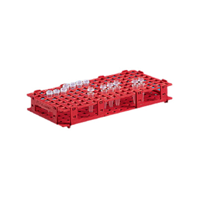 BrandTech Scientific Test tube rack, red, 55 tubes to dia.18mm, 5x11, pack of 5 - Racks