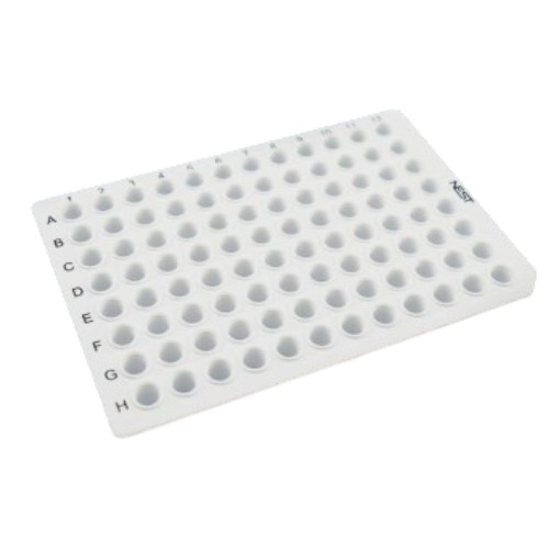 NEST Scientific 0.1ml 96 Well PCR Plate, No Skirt, Clear, H12 notch, 25/pk, 100/cs